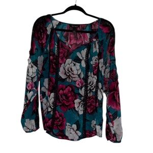 White House Black Market Floral Blouse with Lace